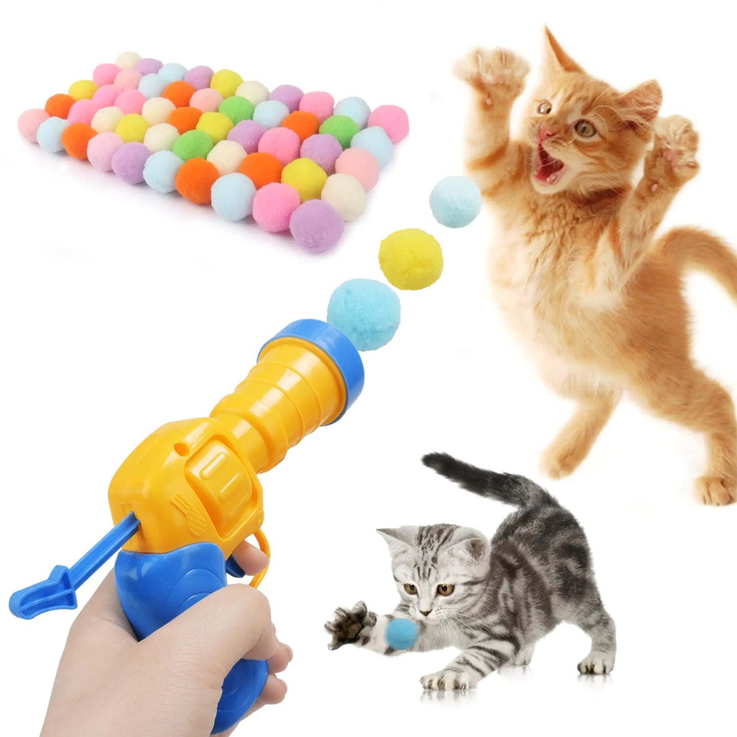 Mewlmart Cat Toys Interactive for Indoor Cats with Interactive Launchers Kitty Toys Cat Toys for Indoor Cats Self Play Cat Ball Toy Pom Pom Balls Puff Balls Cat Enrichment Toys 50 Balls 1.2IN